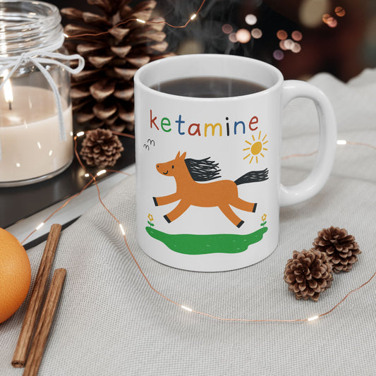 Cheerful Horse Lover's Ceramic Mug, Cute Animal Coffee Cup, Gift for Equestrian Friends, Fun Kitchenware, Nature Vibes