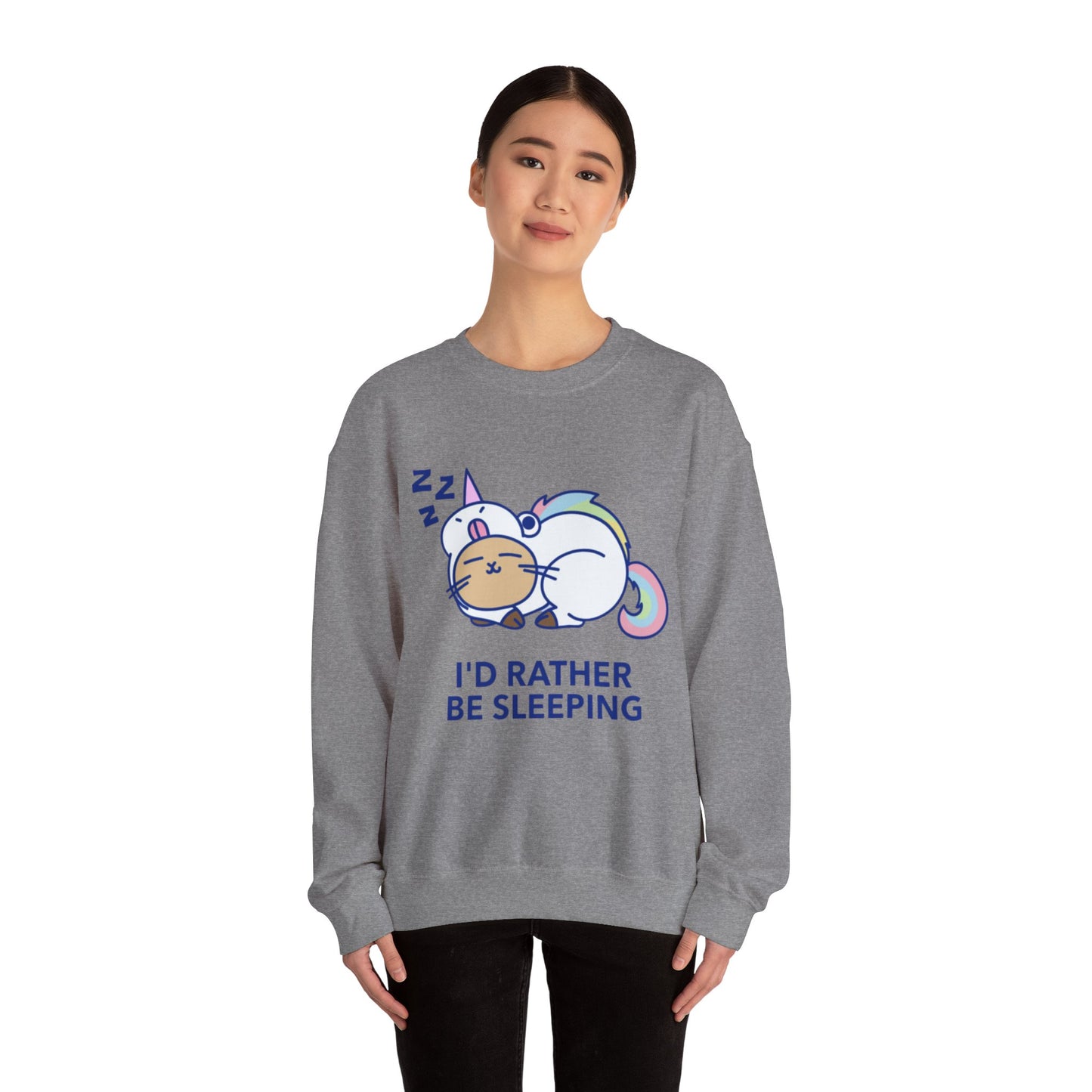 Unicorn Sleep Sweatshirt, Cozy Crewneck, Funny Gift for Dreamers, Pajama Party Outfit, Cat Lover's Apparel, Perfect for Relaxation