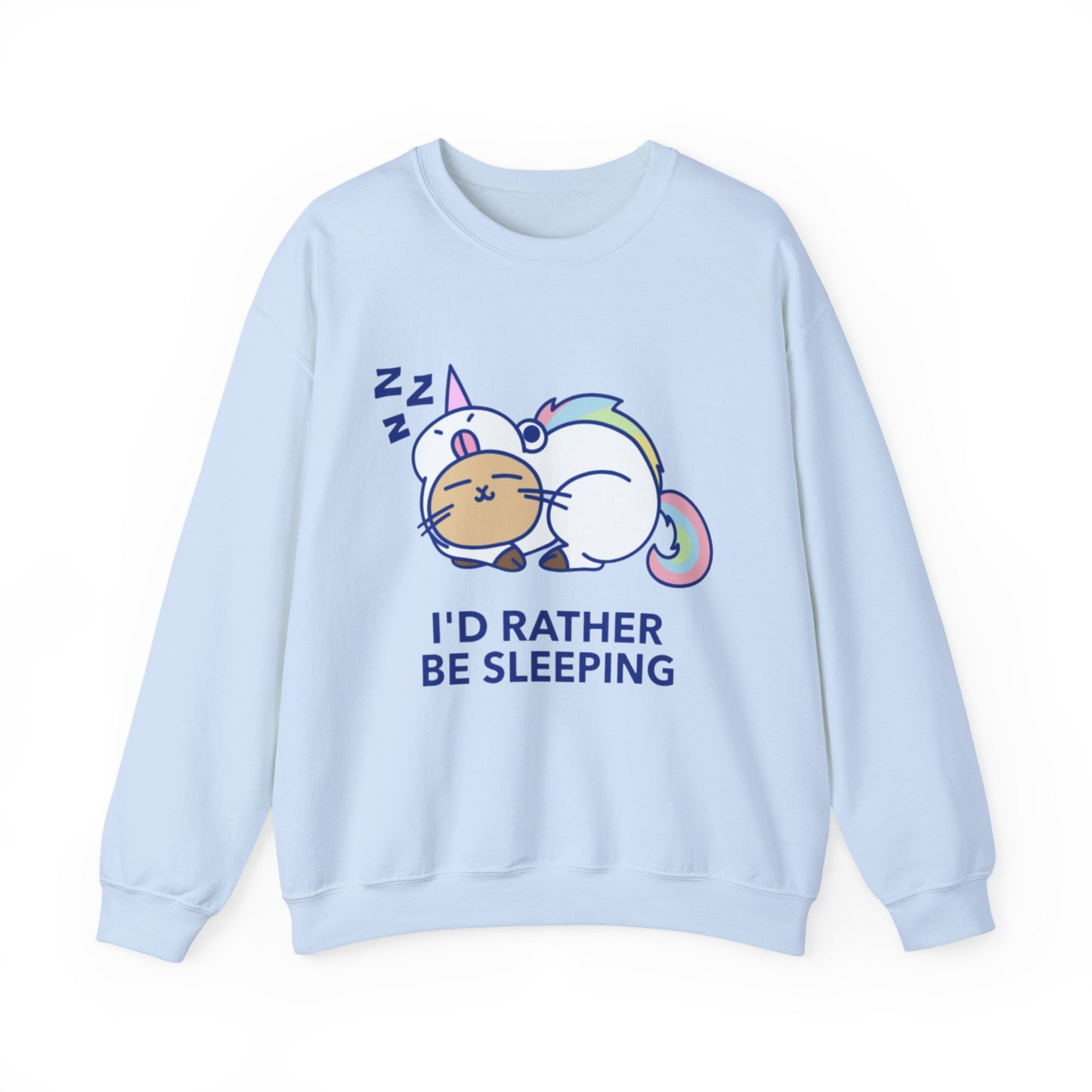 Unicorn Sleep Sweatshirt, Cozy Crewneck, Funny Gift for Dreamers, Pajama Party Outfit, Cat Lover's Apparel, Perfect for Relaxation