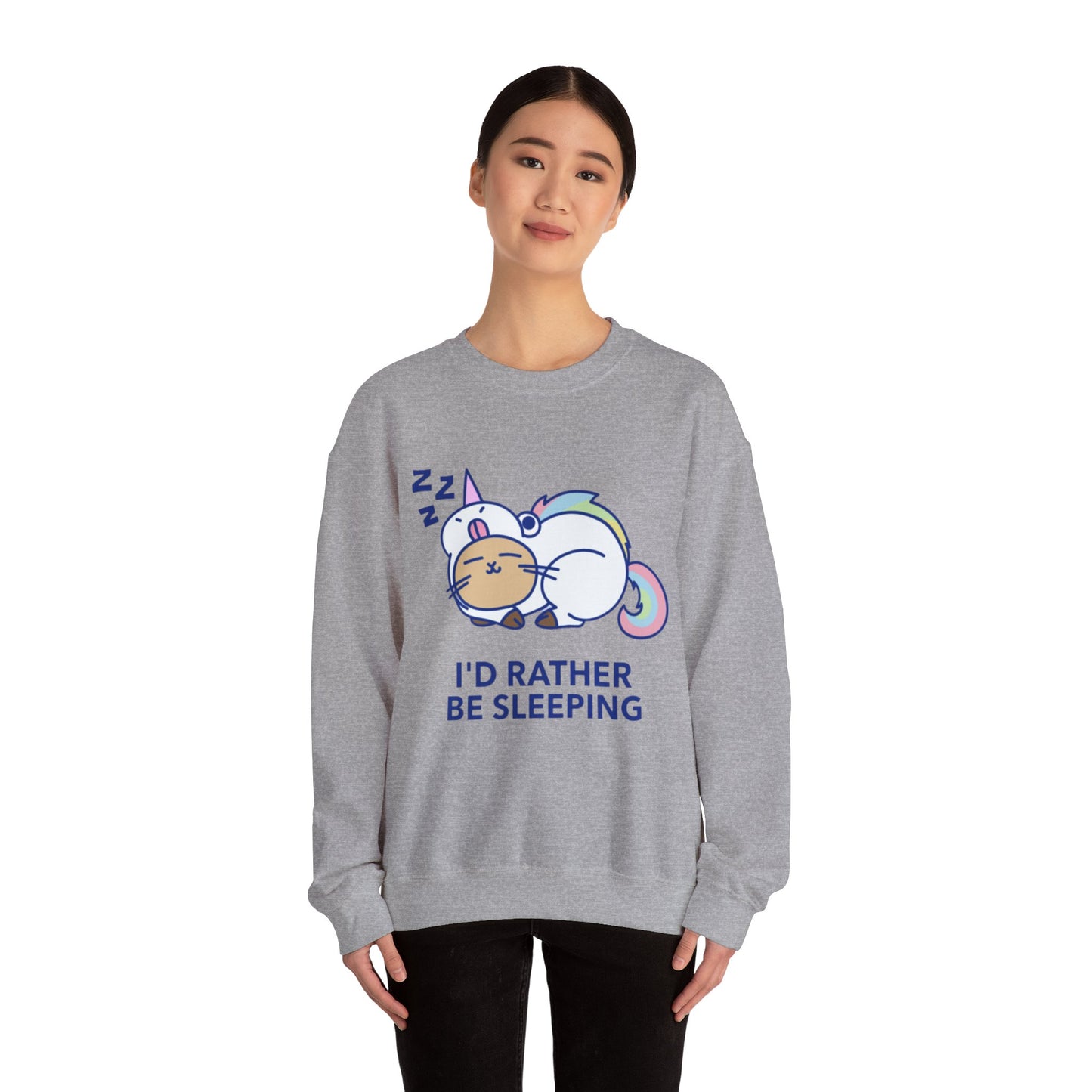 Unicorn Sleep Sweatshirt, Cozy Crewneck, Funny Gift for Dreamers, Pajama Party Outfit, Cat Lover's Apparel, Perfect for Relaxation