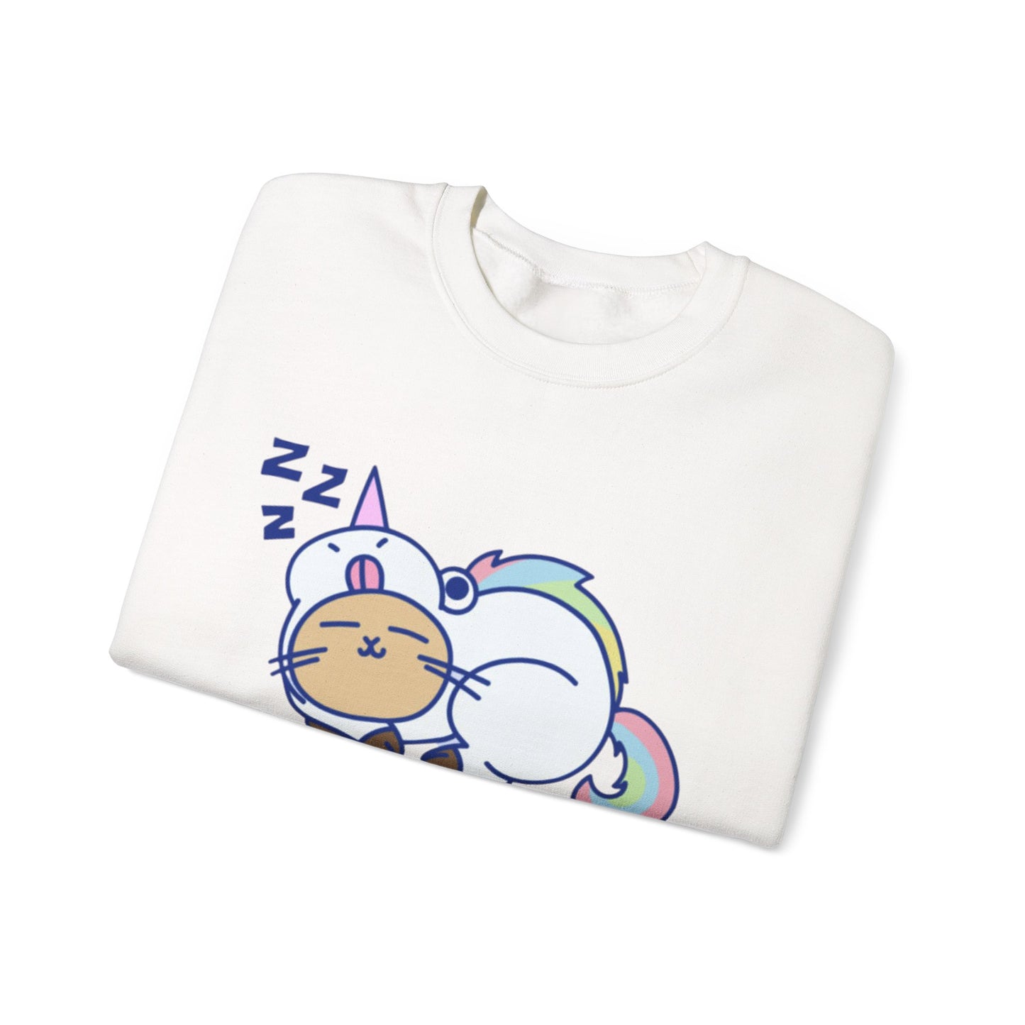 Unicorn Sleep Sweatshirt, Cozy Crewneck, Funny Gift for Dreamers, Pajama Party Outfit, Cat Lover's Apparel, Perfect for Relaxation