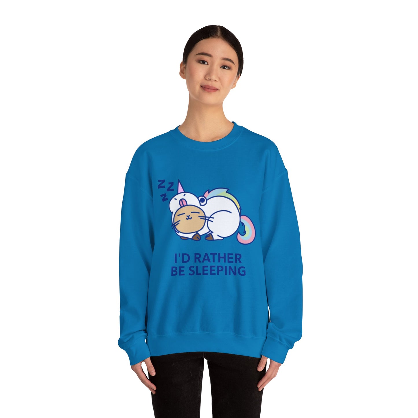 Unicorn Sleep Sweatshirt, Cozy Crewneck, Funny Gift for Dreamers, Pajama Party Outfit, Cat Lover's Apparel, Perfect for Relaxation