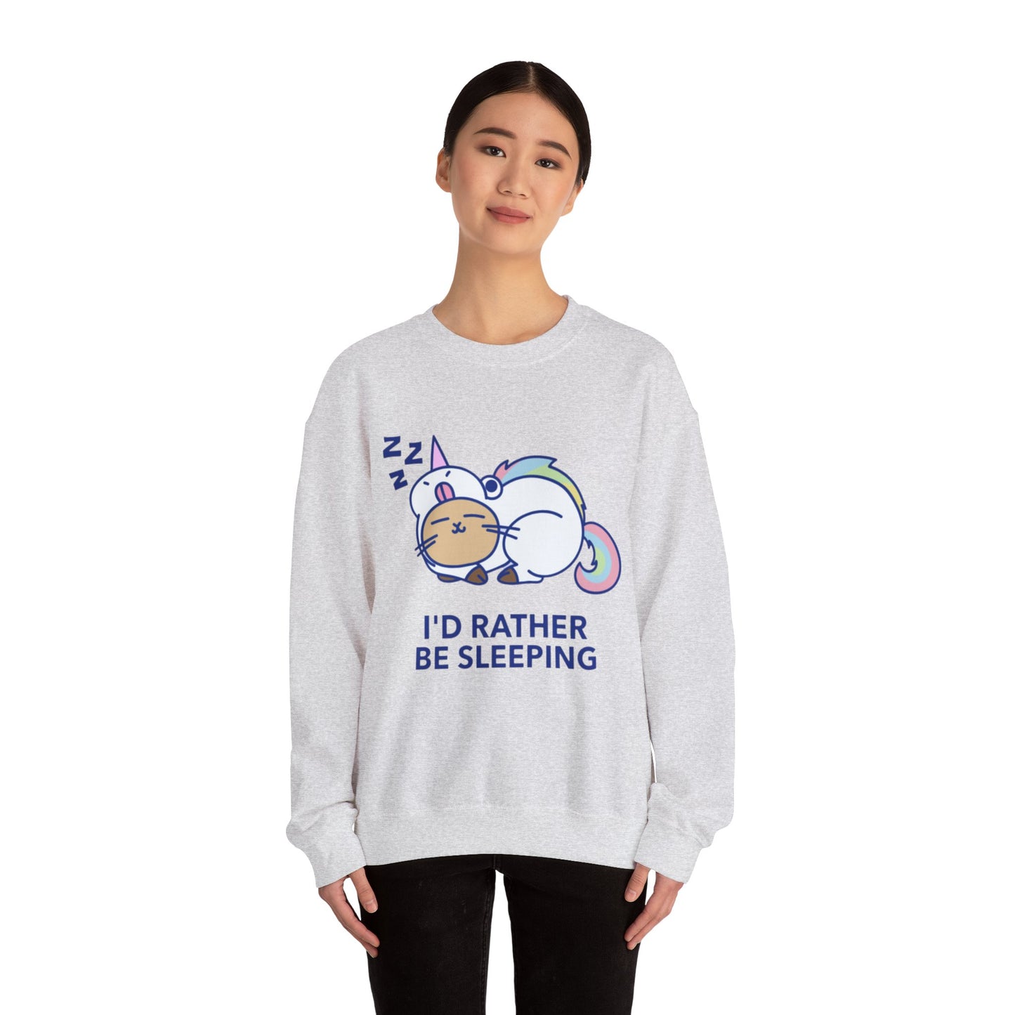 Unicorn Sleep Sweatshirt, Cozy Crewneck, Funny Gift for Dreamers, Pajama Party Outfit, Cat Lover's Apparel, Perfect for Relaxation