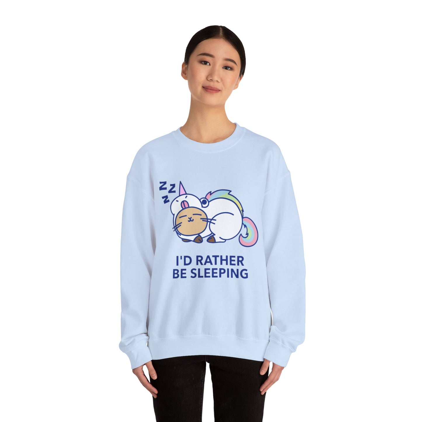 Unicorn Sleep Sweatshirt, Cozy Crewneck, Funny Gift for Dreamers, Pajama Party Outfit, Cat Lover's Apparel, Perfect for Relaxation