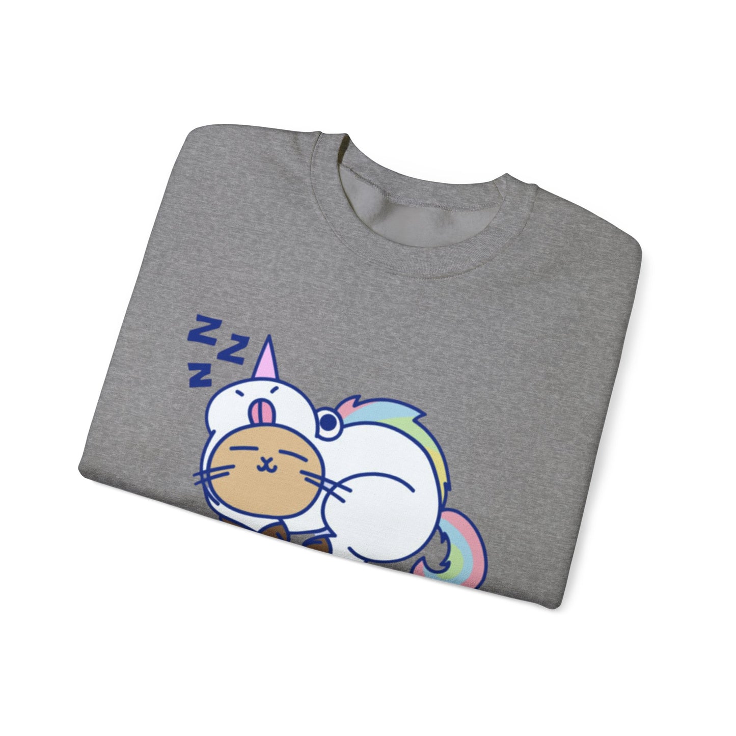 Unicorn Sleep Sweatshirt, Cozy Crewneck, Funny Gift for Dreamers, Pajama Party Outfit, Cat Lover's Apparel, Perfect for Relaxation
