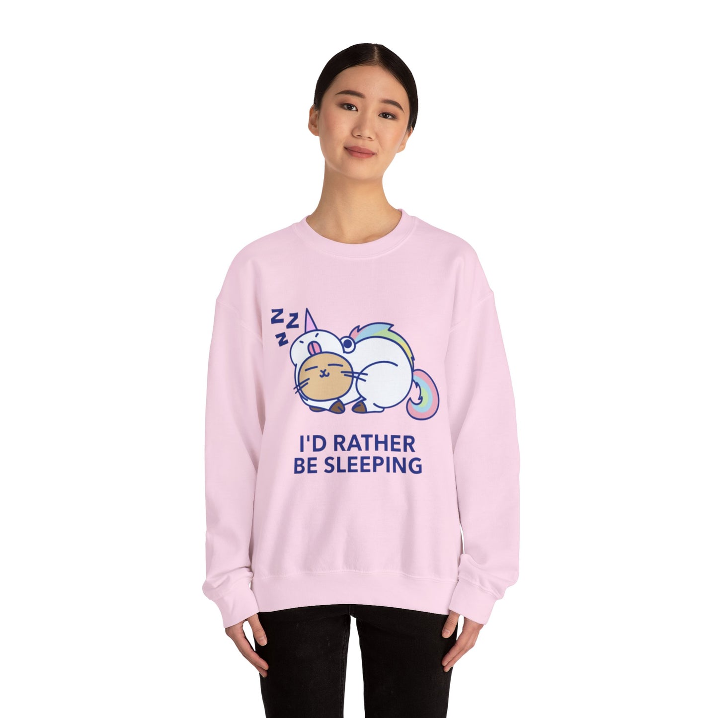 Unicorn Sleep Sweatshirt, Cozy Crewneck, Funny Gift for Dreamers, Pajama Party Outfit, Cat Lover's Apparel, Perfect for Relaxation