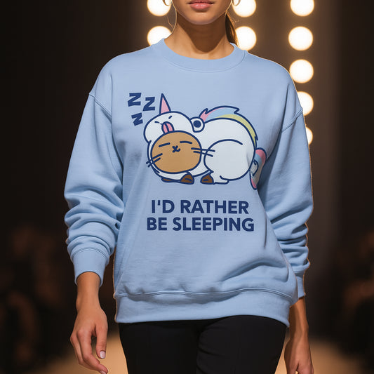 Unicorn Sleep Sweatshirt, Cozy Crewneck, Funny Gift for Dreamers, Pajama Party Outfit, Cat Lover's Apparel, Perfect for Relaxation
