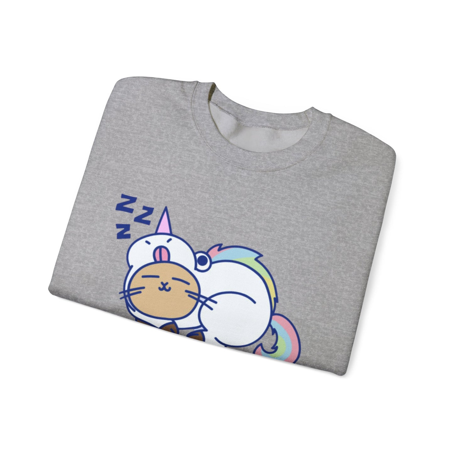 Unicorn Sleep Sweatshirt, Cozy Crewneck, Funny Gift for Dreamers, Pajama Party Outfit, Cat Lover's Apparel, Perfect for Relaxation
