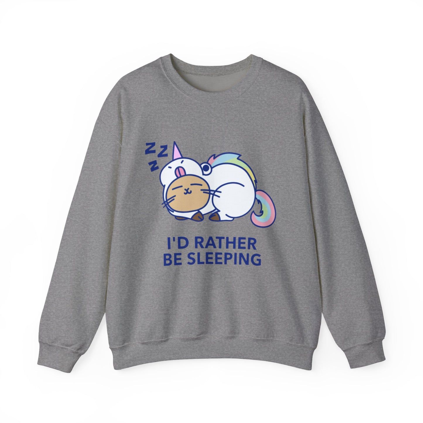 Unicorn Sleep Sweatshirt, Cozy Crewneck, Funny Gift for Dreamers, Pajama Party Outfit, Cat Lover's Apparel, Perfect for Relaxation