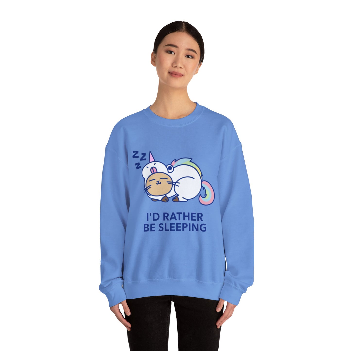 Unicorn Sleep Sweatshirt, Cozy Crewneck, Funny Gift for Dreamers, Pajama Party Outfit, Cat Lover's Apparel, Perfect for Relaxation