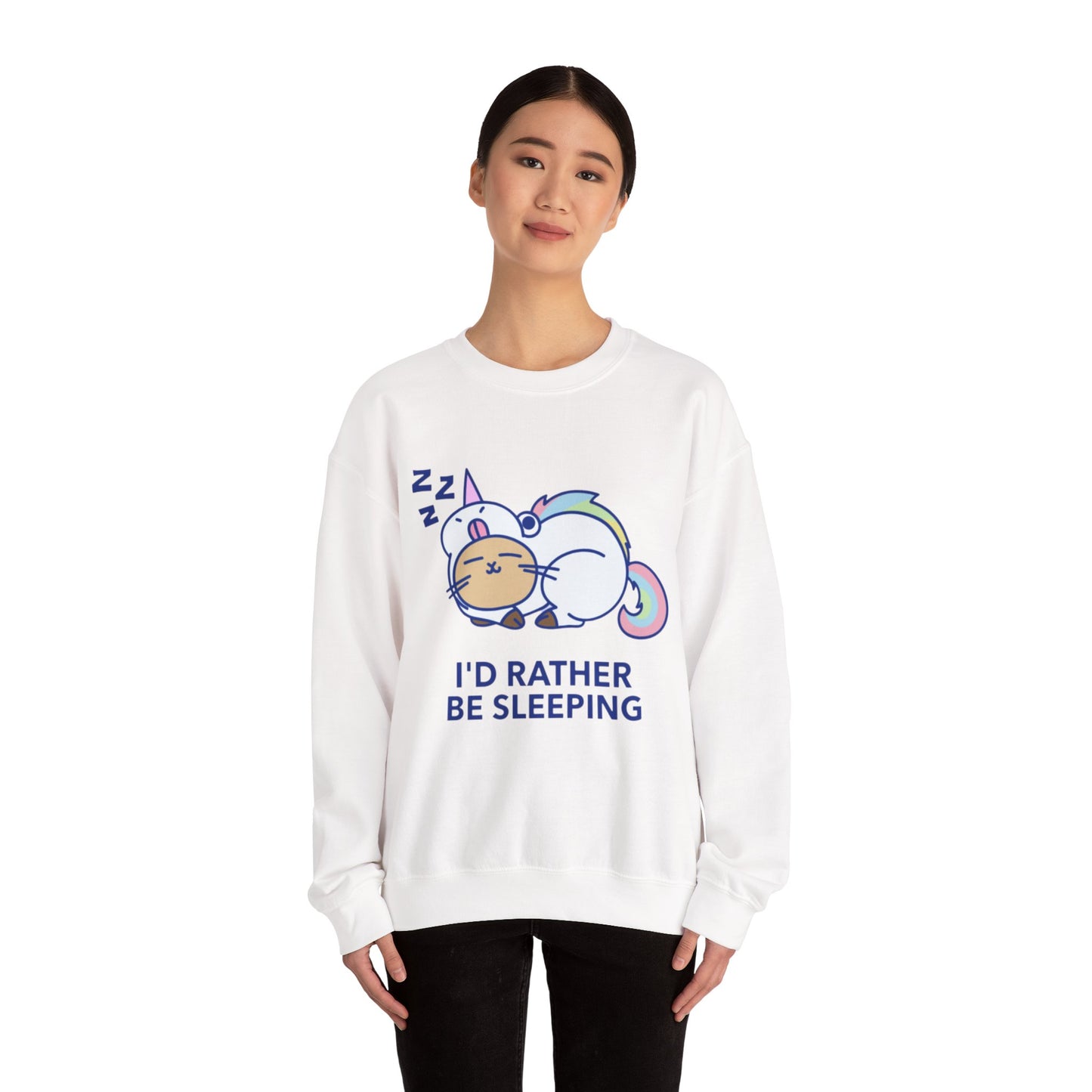 Unicorn Sleep Sweatshirt, Cozy Crewneck, Funny Gift for Dreamers, Pajama Party Outfit, Cat Lover's Apparel, Perfect for Relaxation