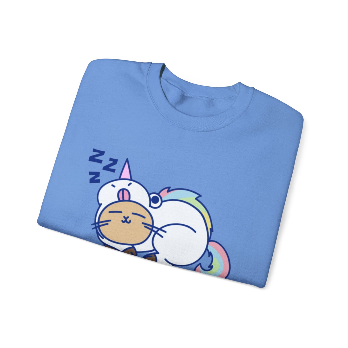 Unicorn Sleep Sweatshirt, Cozy Crewneck, Funny Gift for Dreamers, Pajama Party Outfit, Cat Lover's Apparel, Perfect for Relaxation